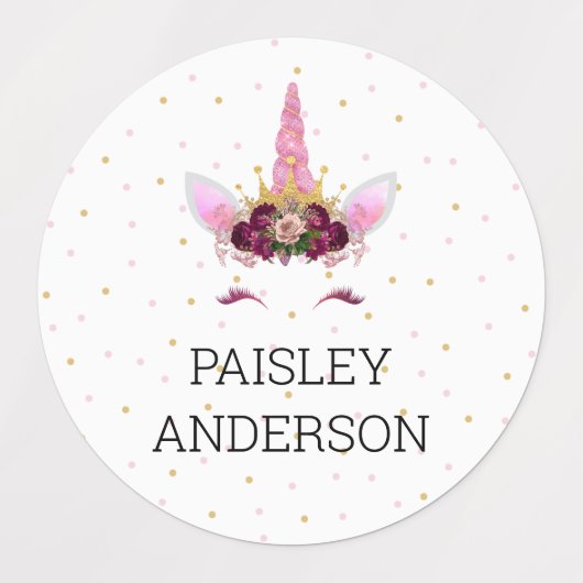 Étiquettes Unicorn Face Variété nom autocollants (Design 1)