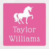 Étiquettes Unicorn rose adhésif imperméable nom enfant (Design 1)