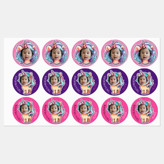 Étiquettes unicorne EDITABLE foto cupcake toppers sticpers (Feuille)