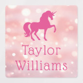 Étiquettes Unicorne rose clair éthérée bokeh nom étanche (Design 1)