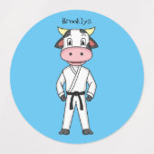 Étiquettes Vache mignonne en combinaison kung fu (Design 1)