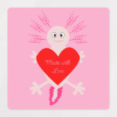 Étiquettes Valentines Day Love Heart Axolotl Fabriqué avec am (Design 1)