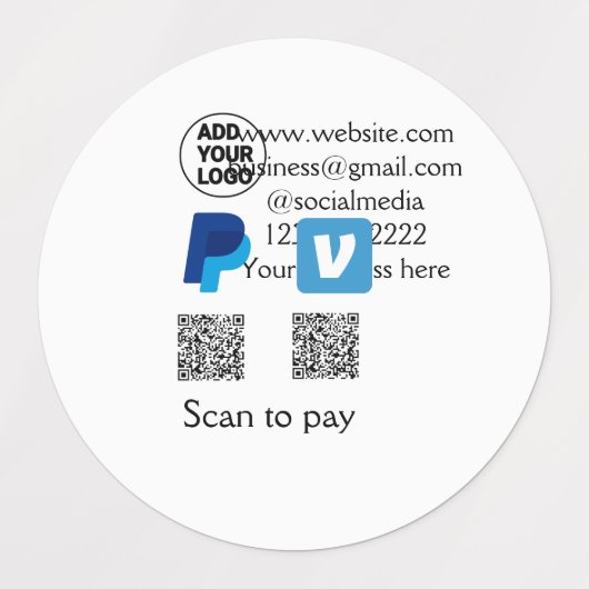 Étiquettes Venmo paypal scan pour payer ajouter q r code logo (Design 1)