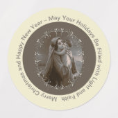Étiquettes Vierge vintage et enfant avec cadre argenté (Design 2)