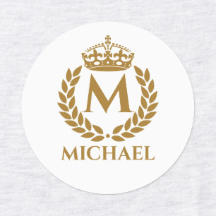 Étiquettes Vintage Royal King Golden Crown Nom initial Noir