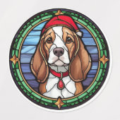 Étiquettes Vitrail de Noël Beagle (Design 1)
