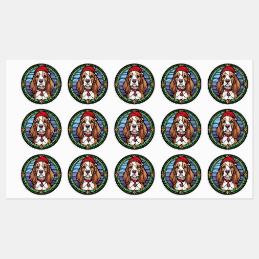 Étiquettes Vitrail de Noël Beagle (Feuille)