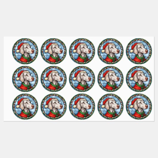 Étiquettes Vitrail de Noël Weimaraner (Feuille)