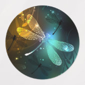 Étiquettes Vol de libellule verte lumineuse (Design 2)