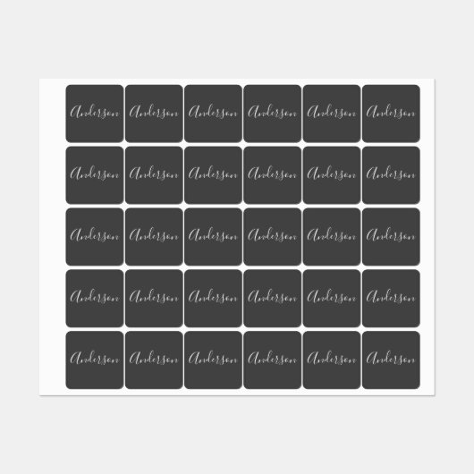 Étiquettes Votre nom | Élégant script blanc sur gris (Feuille)