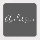 Étiquettes Votre nom | Élégant script blanc sur gris (Design 2)