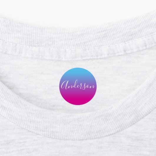 Étiquettes Votre nom | Script blanc sur dégradé bleu/rose (Apposé)