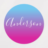 Étiquettes Votre nom | Script blanc sur dégradé bleu/rose (Design 1)