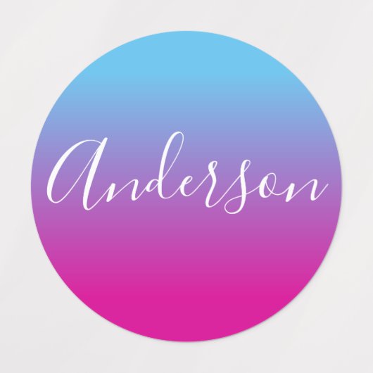 Étiquettes Votre nom | Script blanc sur dégradé bleu/rose (Design 1)