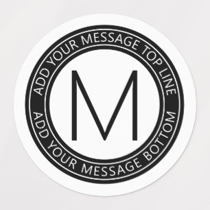 Étiquettes Votre texte circulaire et votre monogramme   B&W é