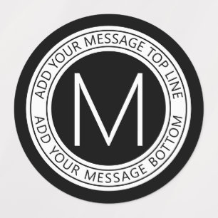 Étiquettes Votre texte circulaire et votre monogramme Noir
