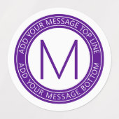 Étiquettes Votre texte circulaire et votre monogramme | Purpl (Design 2)