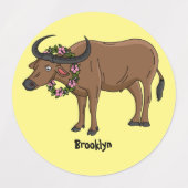 Étiquettes Water buffalo with flowers (Design 1)
