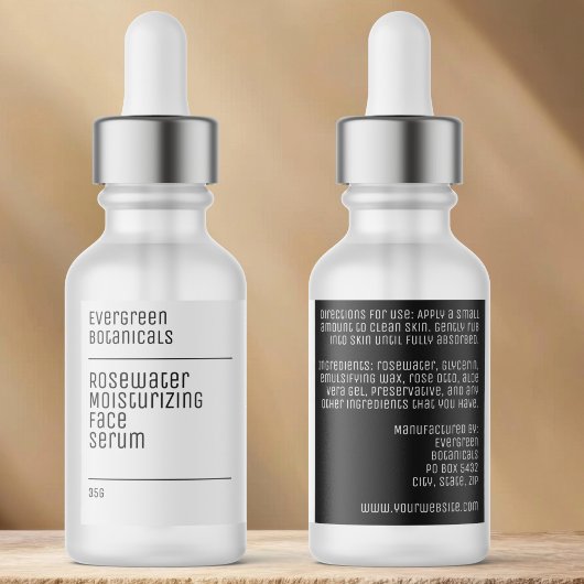 Étiquettes waterproof modern white black dropper bottle label