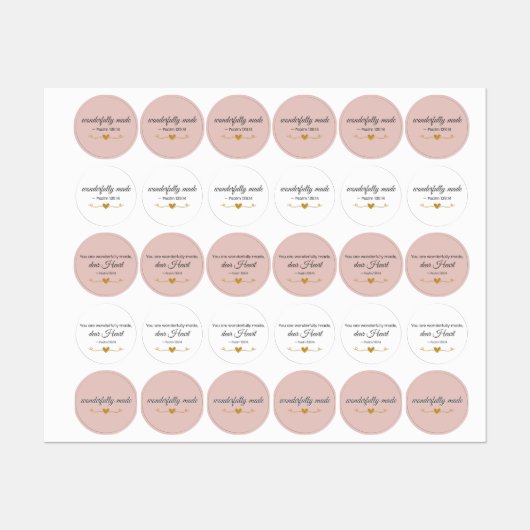 Étiquettes Wonderfully Made Psalm 139:14 Christian Labels (Feuille)