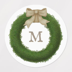 Étiquettes Wreath Boxwood Avec Bow Rustique Personnalisé Mono