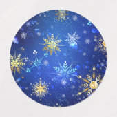 Étiquettes XMAS Blue Background with Golden Snowflakes (Design 2)