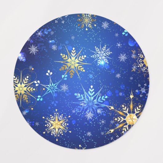 Étiquettes XMAS Blue Background with Golden Snowflakes (Design 1)