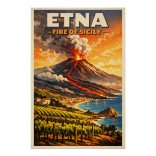 Etna, Italië, in klassieke retro-stijl Perfect Poster