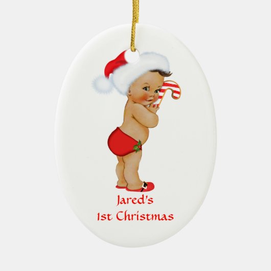 Etnic Baby Boy First KerstRed Santa Hat Keramisch Ornament (Voorkant)