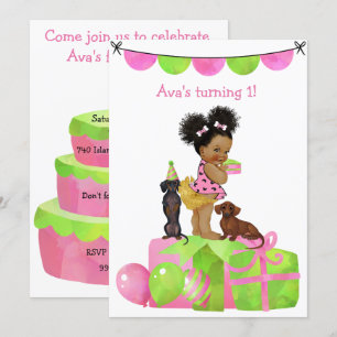Etnic Baby Girl Dachshund Party Invitation Kaart
