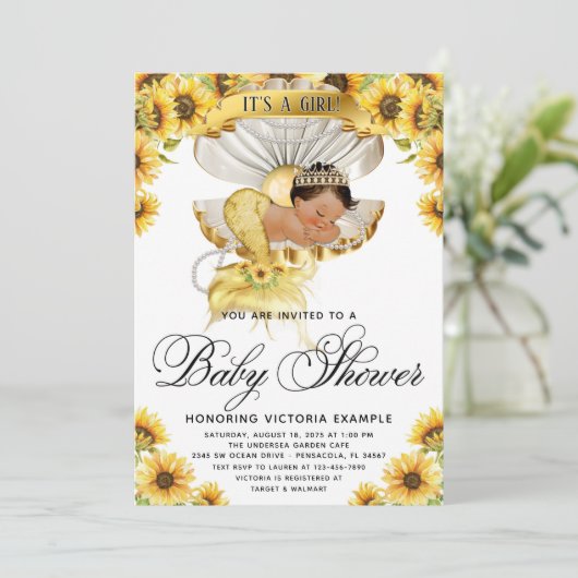 Etnic Girl Sunflower Baby shower Uitnodiging (Staand voorkant)