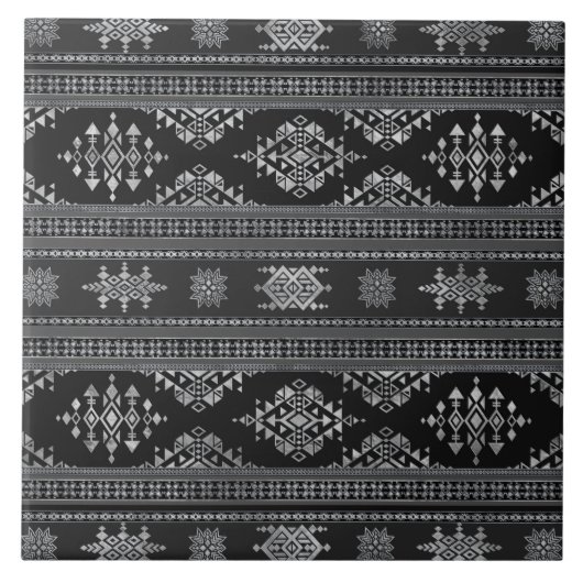 Etnic Ornament - Greyscale Silver Tegeltje (Voorkant)
