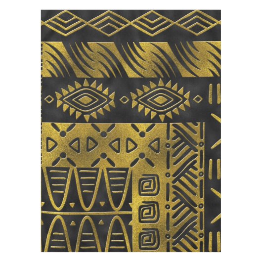 Etnisch Afrikaans Golden Patroon op zwart Tafelkleed (Voorkant)