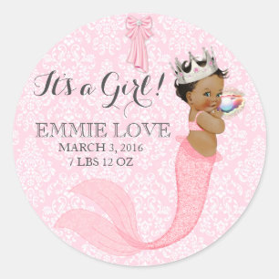 Etnisch Baby Meisje Zeemeermin Prinses Kroon Ronde Sticker