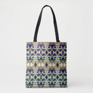 Etnisch blauw, beige ikat draagtas