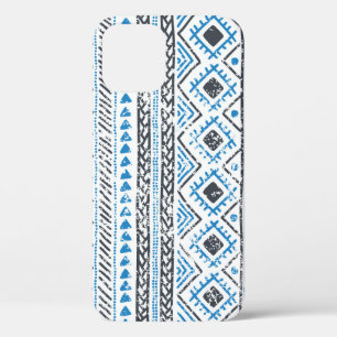 Etnisch blauw, witte naadloze achtergrond. iPhone 12 hoesje