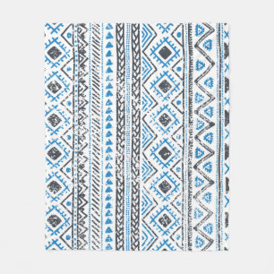 Etnisch blauw, witte naadloze achtergrond. fleece deken