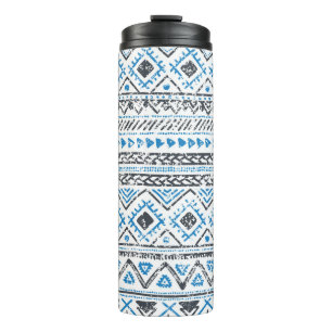 Etnisch blauw, witte naadloze achtergrond. thermosbeker