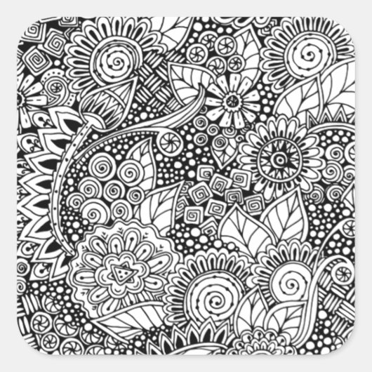 Etnisch Bloemen Geïnspireerd Vierkante Sticker (Voorkant)