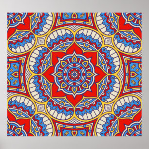 Etnisch bloemig, naadloos bohemien patroon. poster