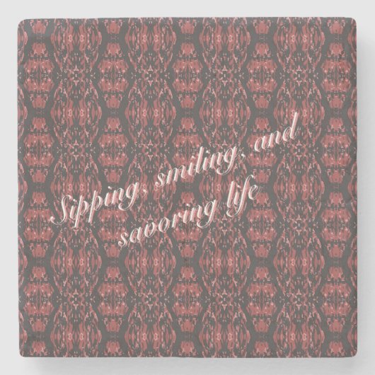 Etnisch Boho Antiek Patroon Bruin Roze Rood Stenen Onderzetter (Voorkant)