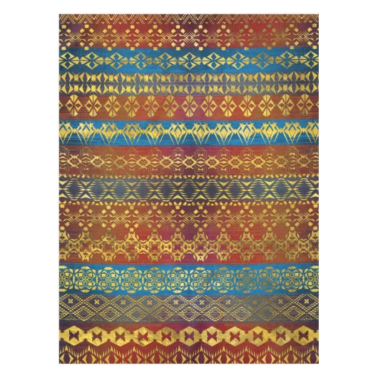 Etnisch Boho Golden Pattern op schilderde textuur Tafelkleed (Voorkant)