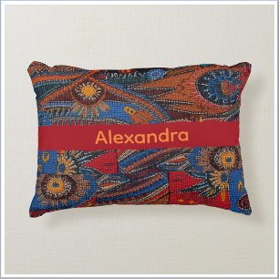 Etnisch Boho Kleurrijk Patroon Rood Blauw & Goud Accent Kussen