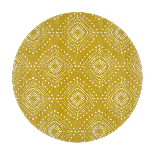 Etnisch geometrisch patroon: goudgeel, wit snijplank (Voorkant)
