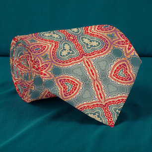 Etnisch Indiaas Boho Red en Blauwgroen patroon Stropdas