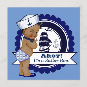 Etnisch Jongen Blauw Nautisch Baby shower Kaart