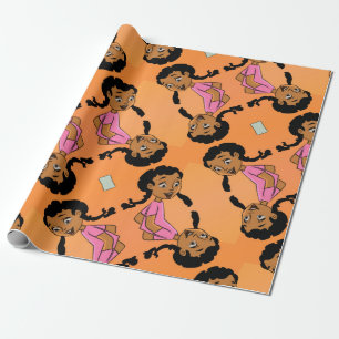 Etnisch meisje met braids Cartoon Cadeaupapier
