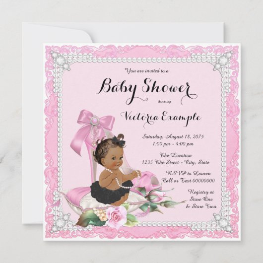 Etnisch Meisje Pearl High Heel Shoe Baby shower Kaart (Achterkant)