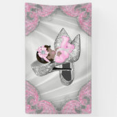 Etnisch Meisje Roze Zilveren Hoge Hak Schoen Baby  Spandoek (Verticaal)