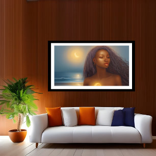 Etnisch mooie vrouw strand maanlicht oceaan 4 poster
